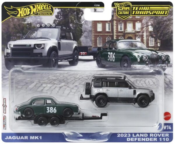 Hot Wheels - Team Transport - 2023 Land Rover Defender 110 & Jaguar MK1 racer