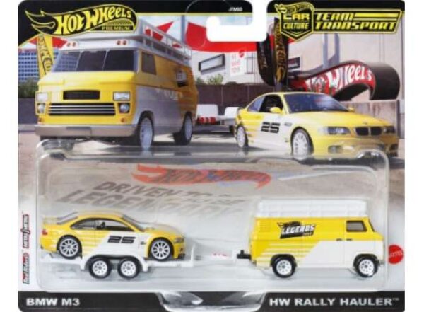 Hot Wheels Premium Rally Hauler with 1992 BMW M3 *Team Transport series*, yellow/white
