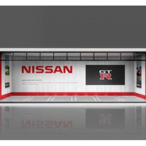 Parkovací garáž *Nissan se světlem* v měřítku 1/64, bílá/červená.