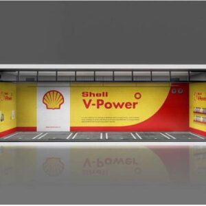 Parkovací garáž v měřítku 1/64 *Shell se světlem*, žlutá/červená