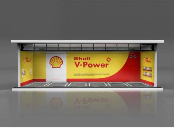 Parkovací garáž v měřítku 1/64 *Shell se světlem*, žlutá/červená
