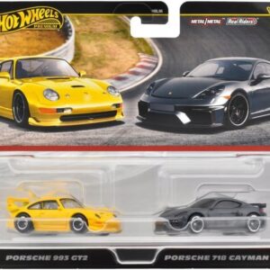 HOT-WHEELS-PREMIUM-CULTURE-CAR-2-baleni-Porsche-993-GT2-Porsche-718-Cayman.jpg HotWheels Premium 2-pack - Porsche 993 GT2, yellow Porsche 718 Cayman GT4, grey