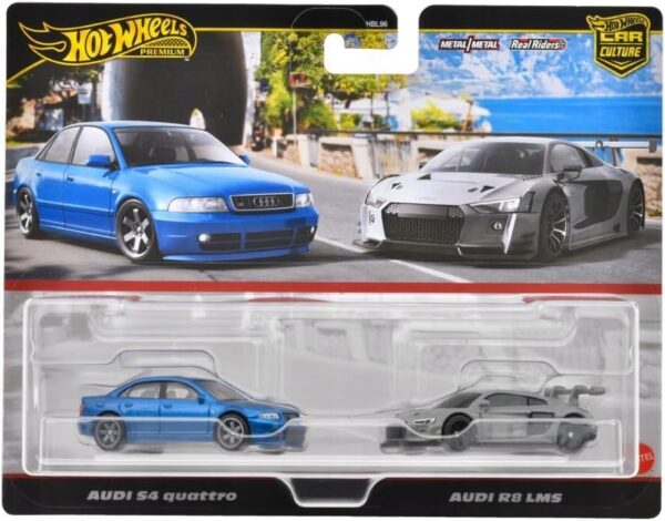 HOT-WHEELS-PREMIUM-CULTURE-CAR-2-pack-Audi-S4-Quattro-Audi-R8-LMS.jpg HotWheels Premium 2-pack - Audi S4 Quattro, blue Audi R8 LMS, grey